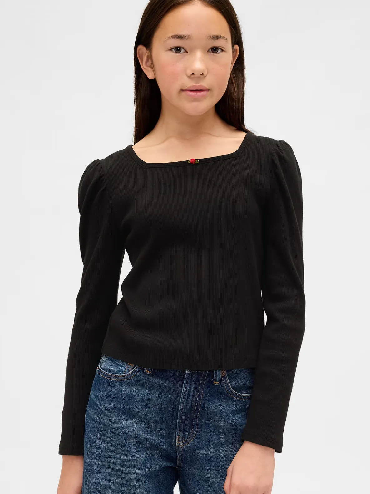 Kids Rib Puff-Sleeve Top