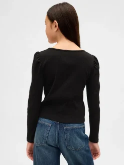 Kids Rib Puff-Sleeve Top