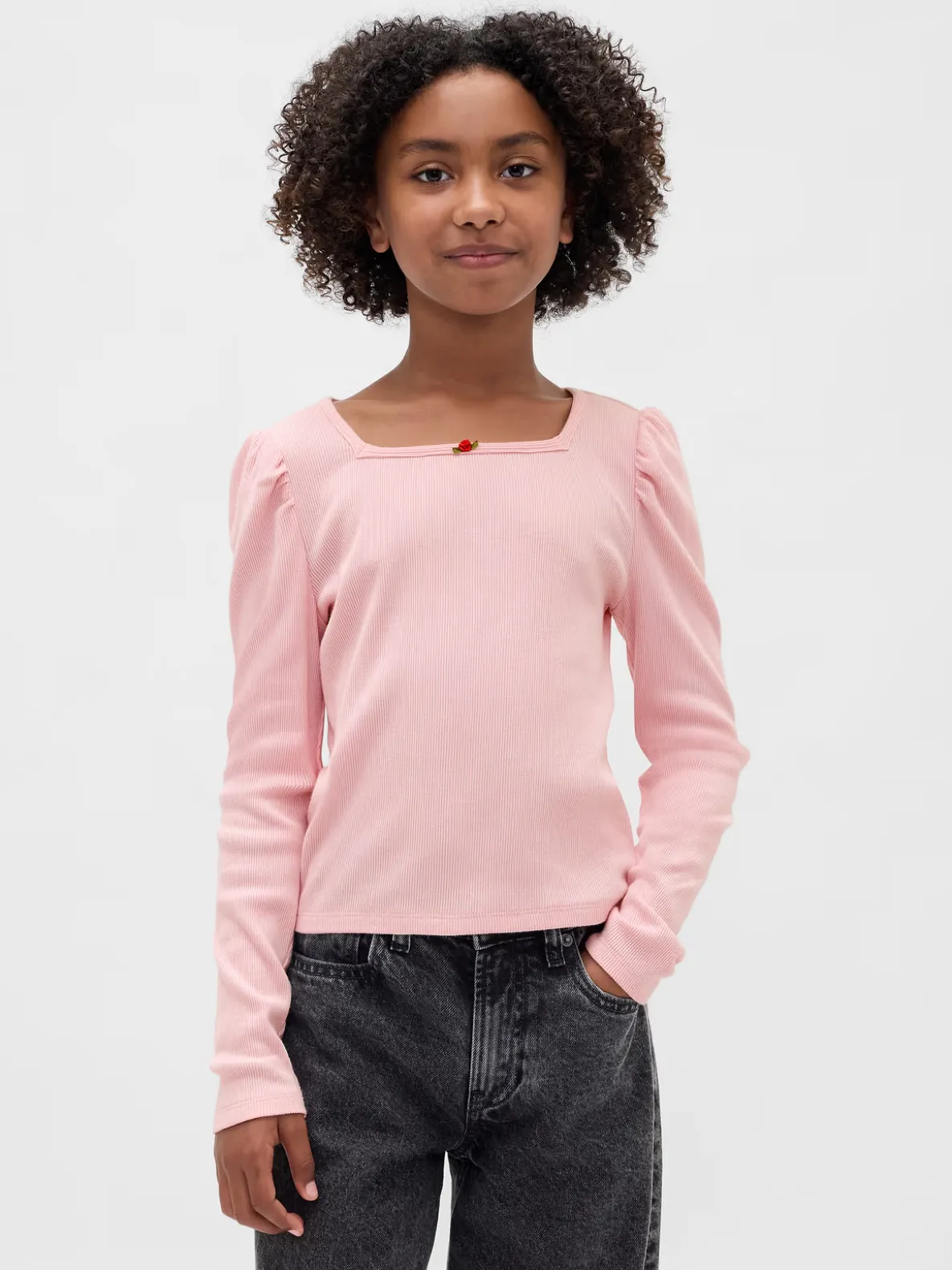 Kids Rib Puff-Sleeve Top