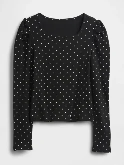Kids Rib Puff-Sleeve Top