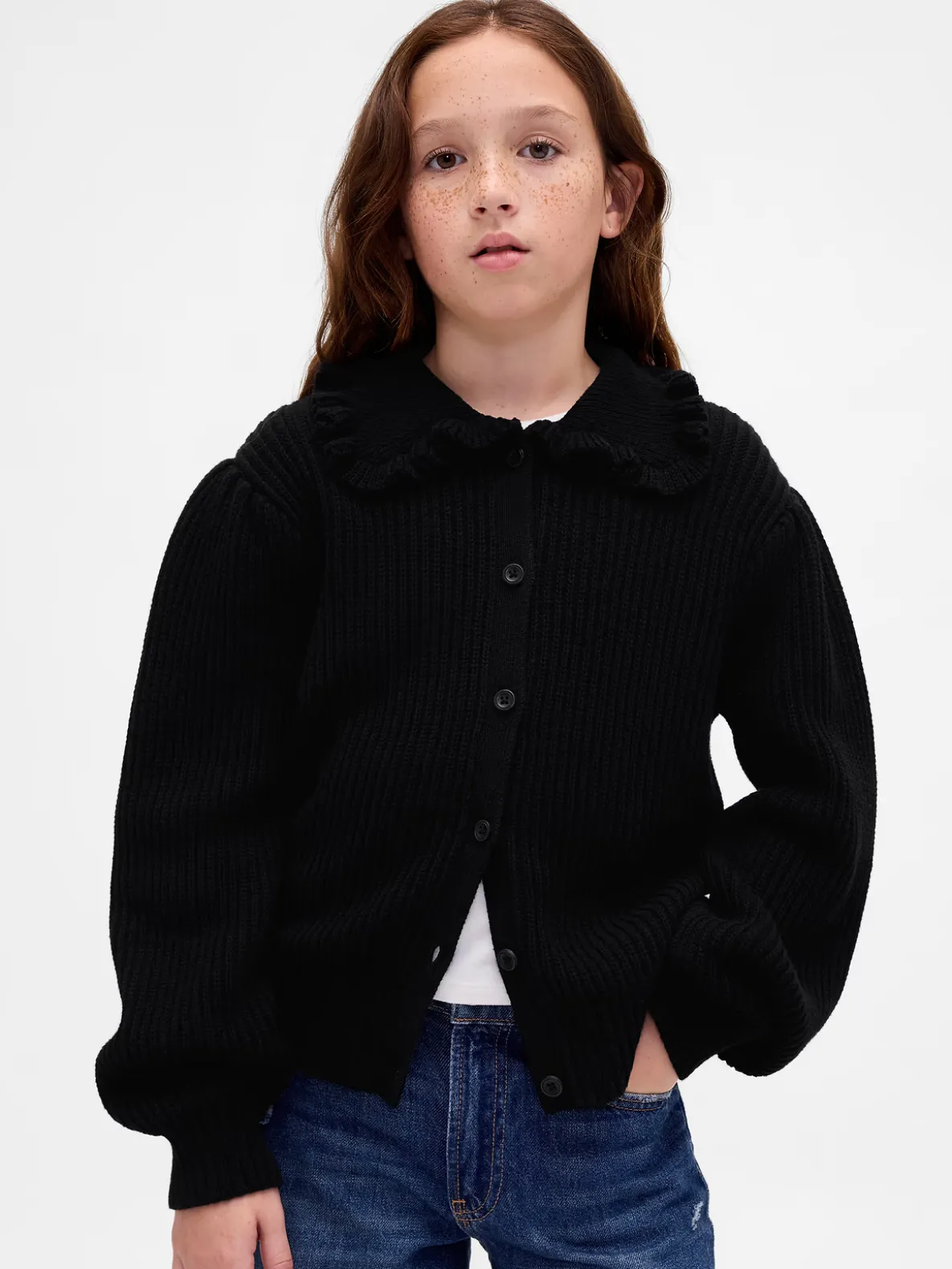 Kids Ruffle Collar Cardigan