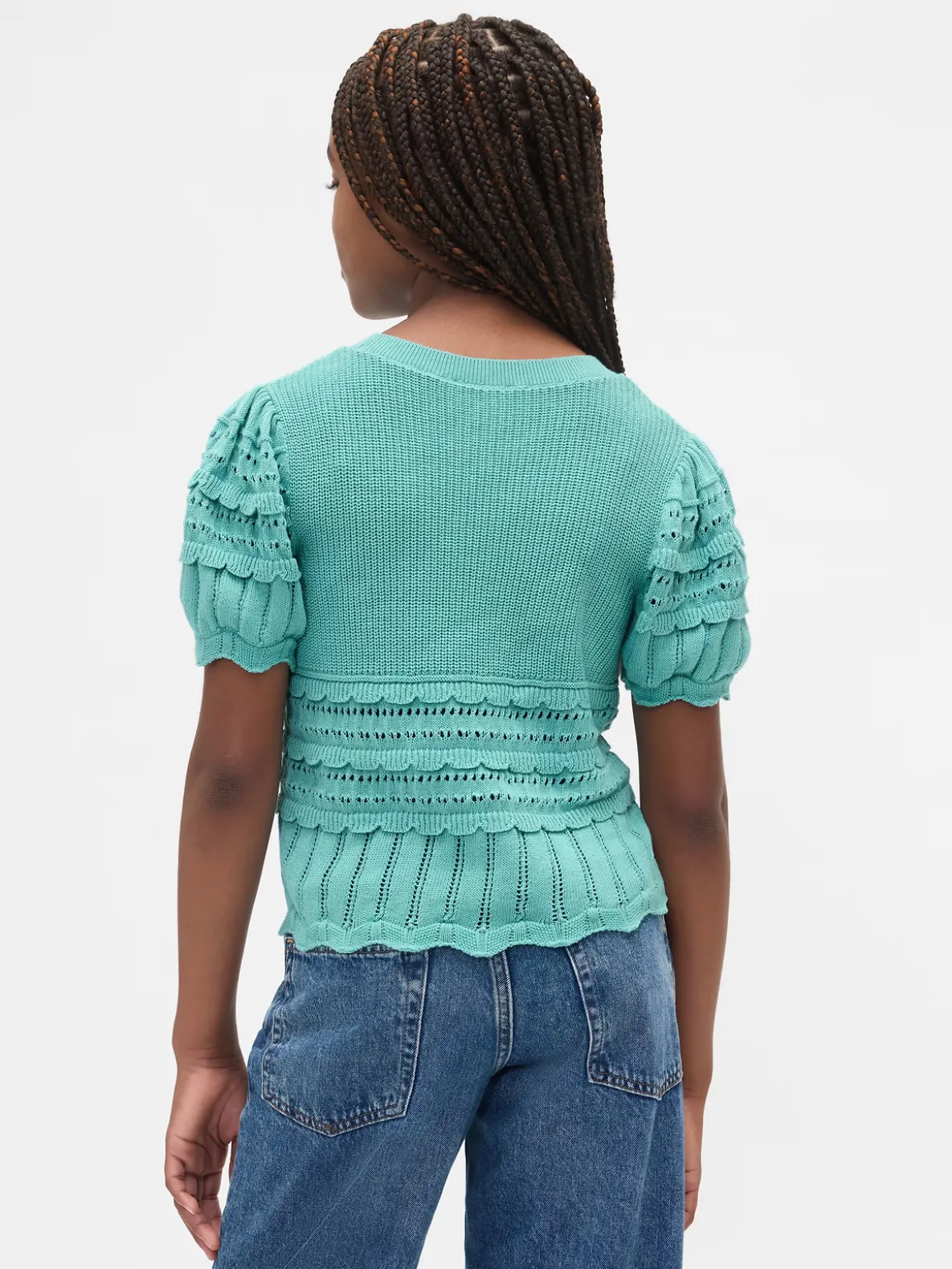 Kids Scalloped Mixed-Stitch Sweater