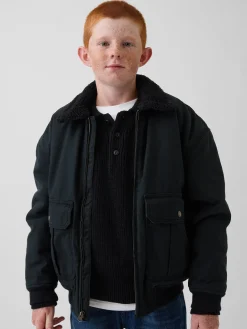 Kids Sherpa-Lined Canvas Bomber Jacket