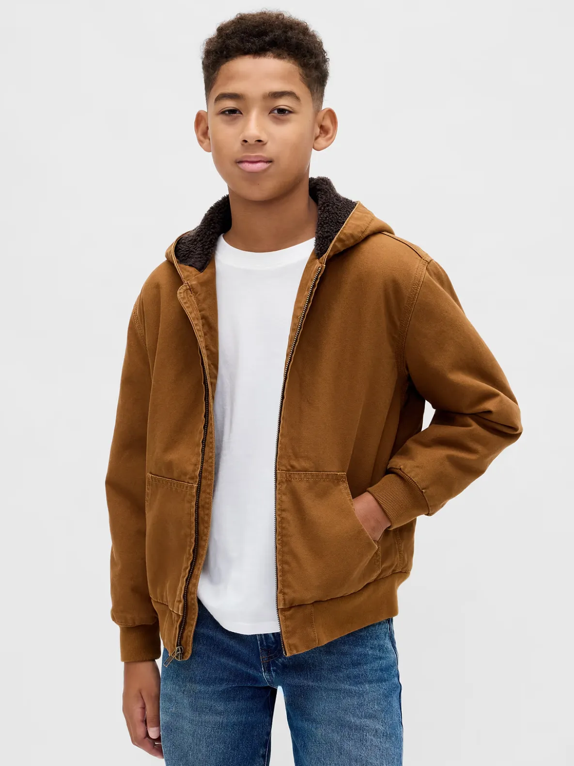 Kids Sherpa-Lined Canvas Denim Hoodie