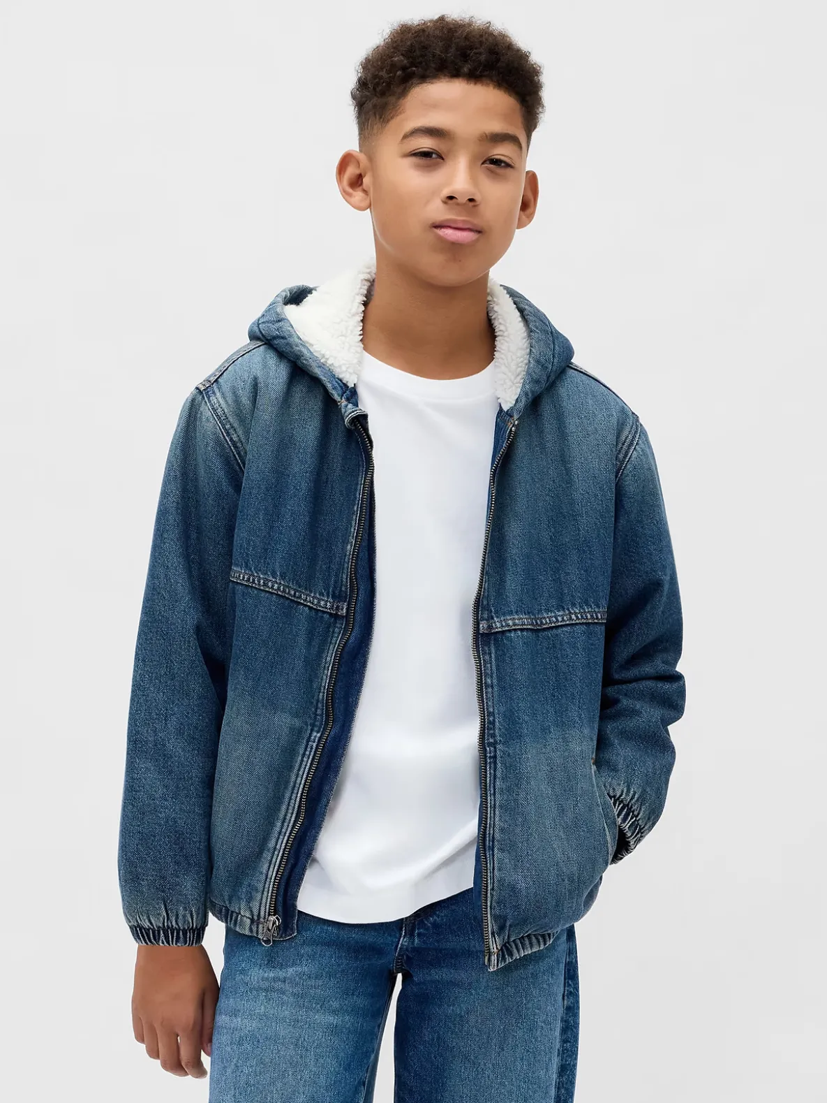 Kids Sherpa-Lined Denim Hoodie