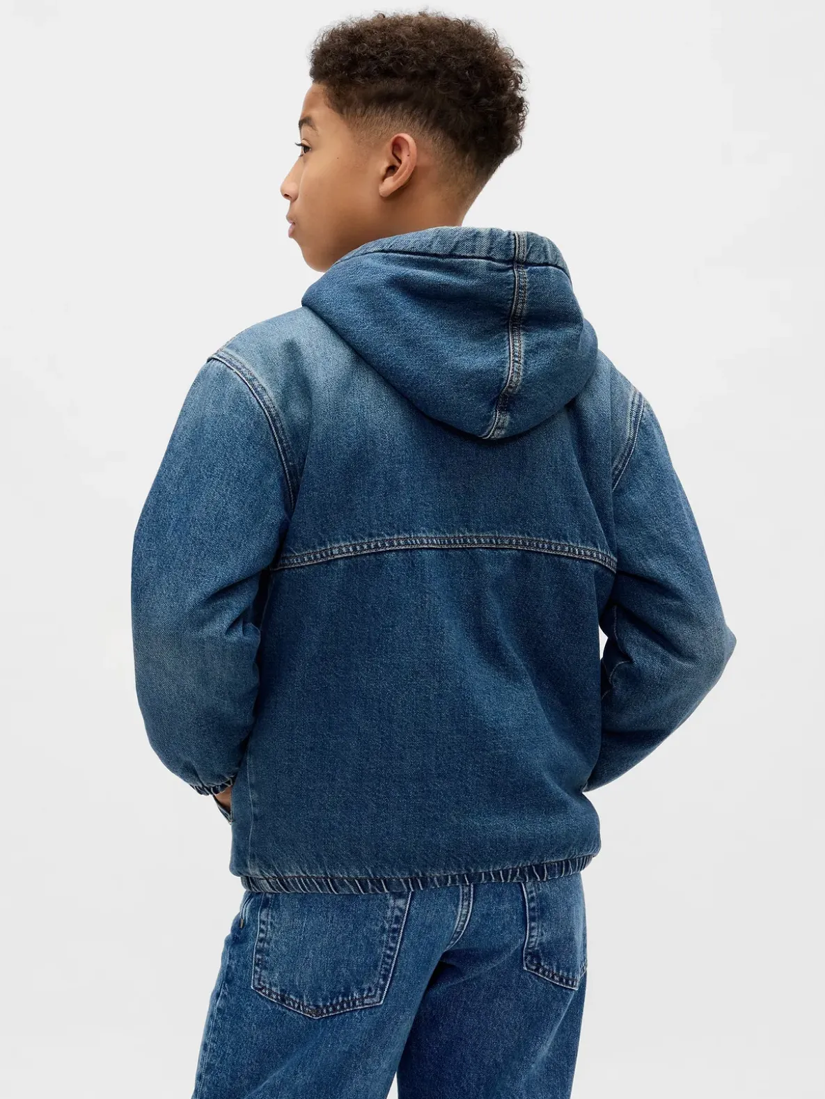 Kids Sherpa-Lined Denim Hoodie
