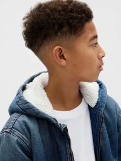 Kids Sherpa-Lined Denim Hoodie