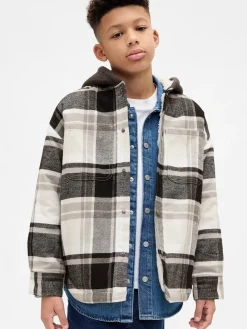 Kids Sherpa-Lined Hooded Flannel Shirt Jacket