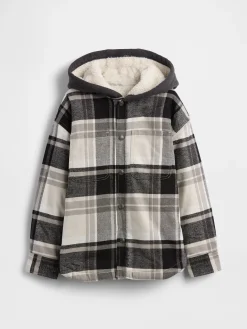 Kids Sherpa-Lined Hooded Flannel Shirt Jacket
