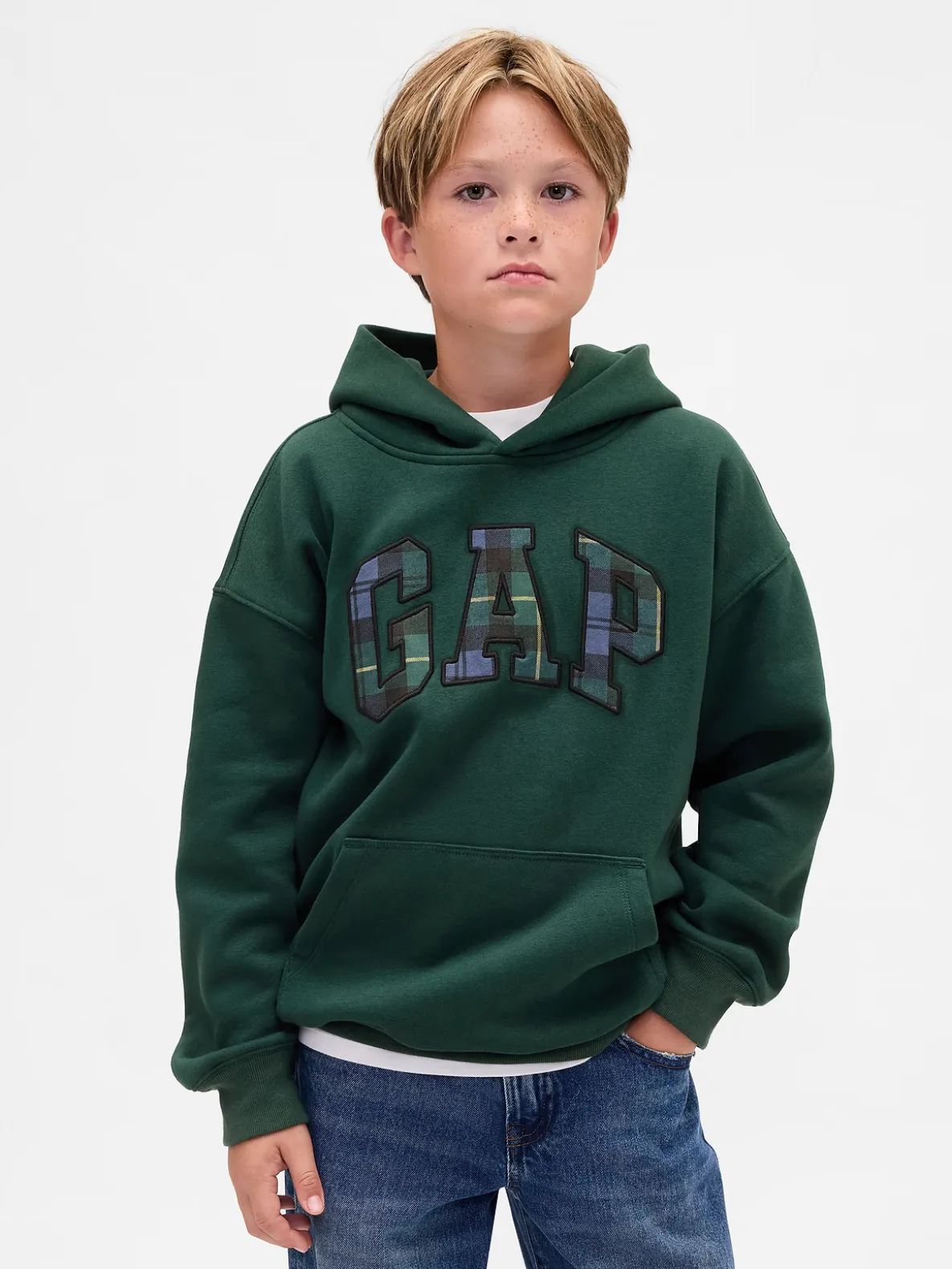 Kids VintageSoft Relaxed Plaid Logo Hoodie