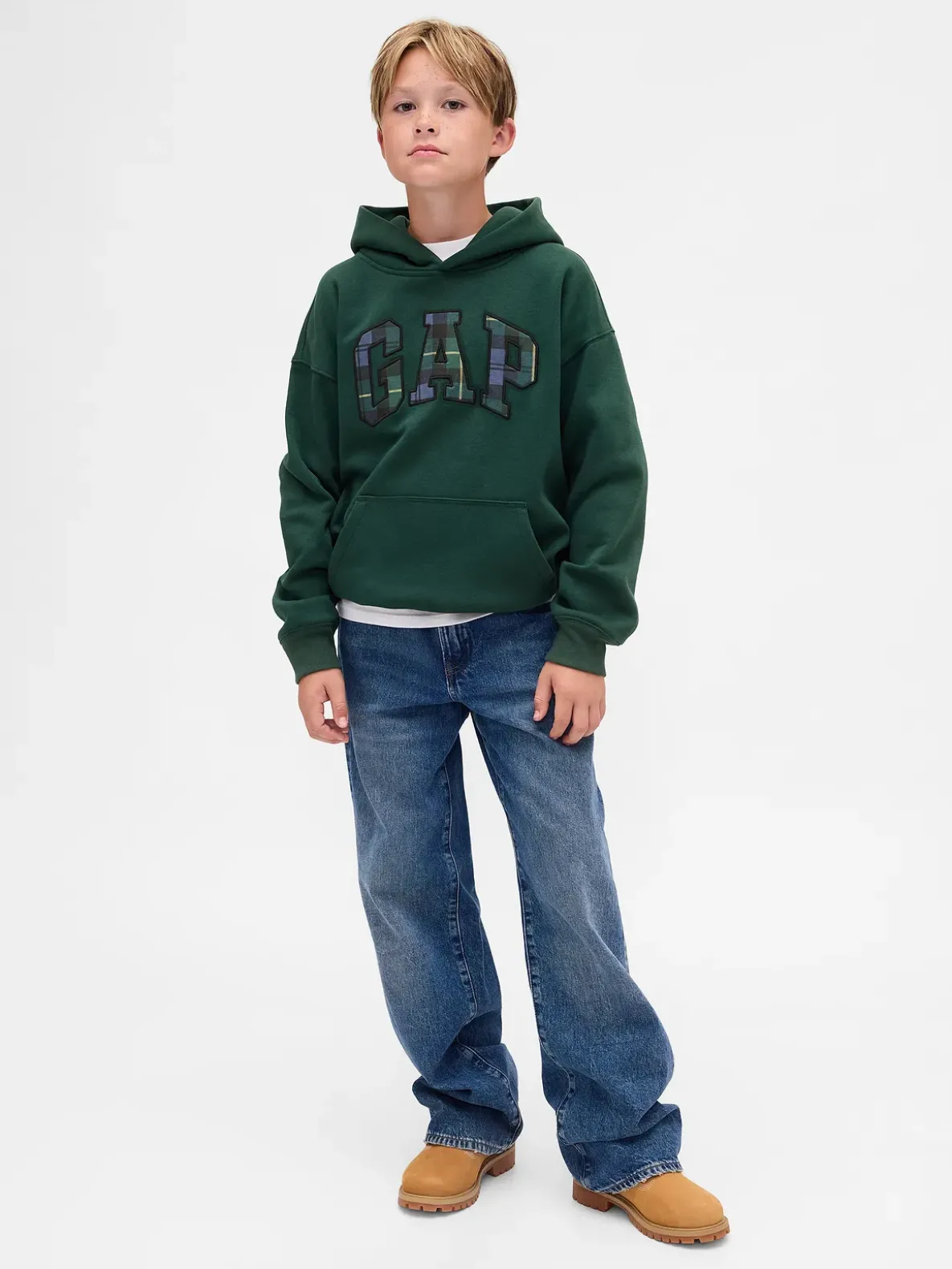 Kids VintageSoft Relaxed Plaid Logo Hoodie