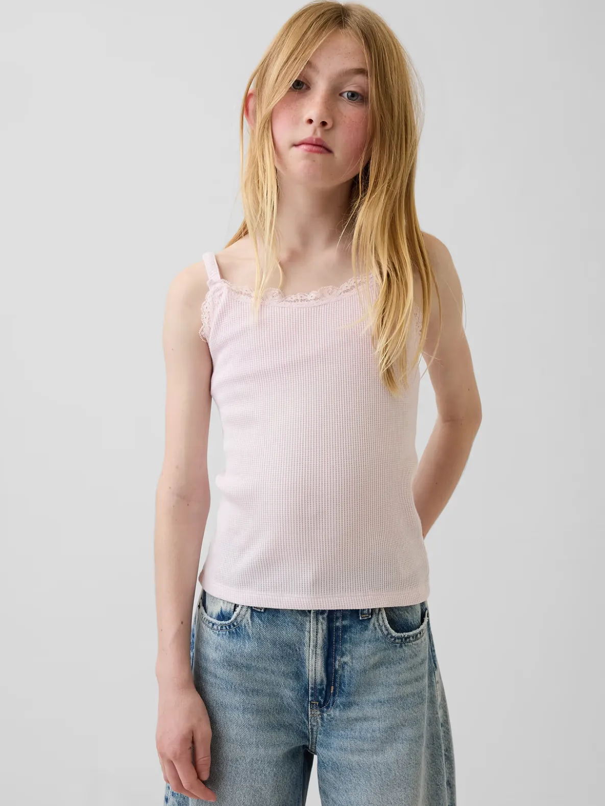 Kids Waffle Lace-Trim Cami
