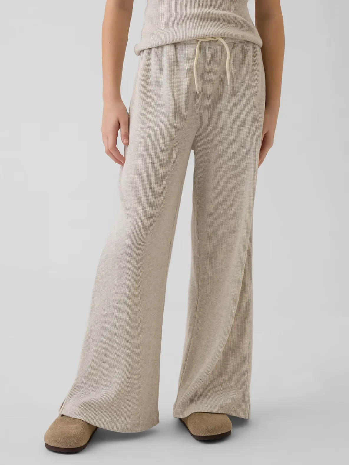 Kids Waffle Relaxed Easy Wide-Leg Pants