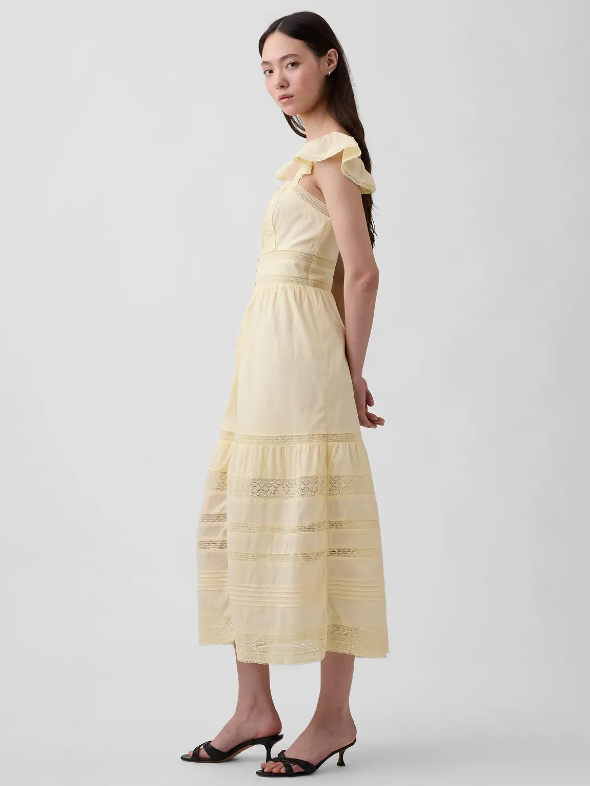 Lace Ruffle Voile Maxi Dress