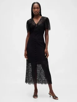 Lace V-Neck Midi Dress