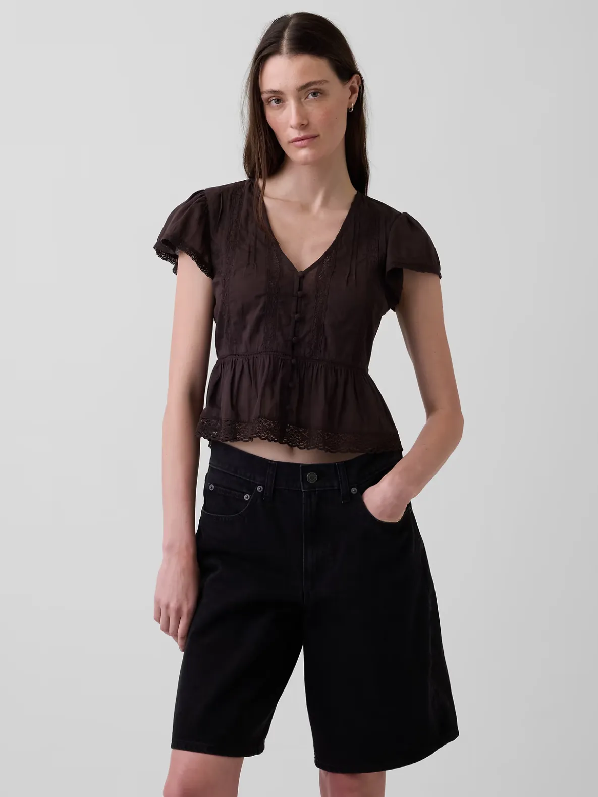 Lace Voile Peplum Crop Top