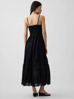 Lace-Trim Button-Front Maxi Dress
