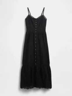 Lace-Trim Button-Front Maxi Dress