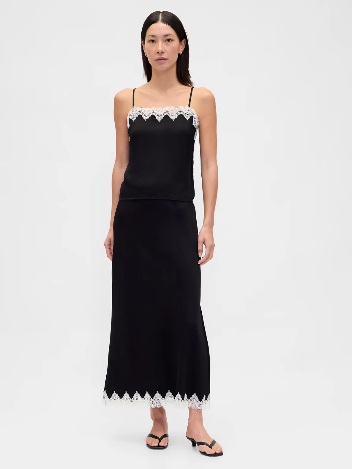 Lace-Trim Maxi Skirt