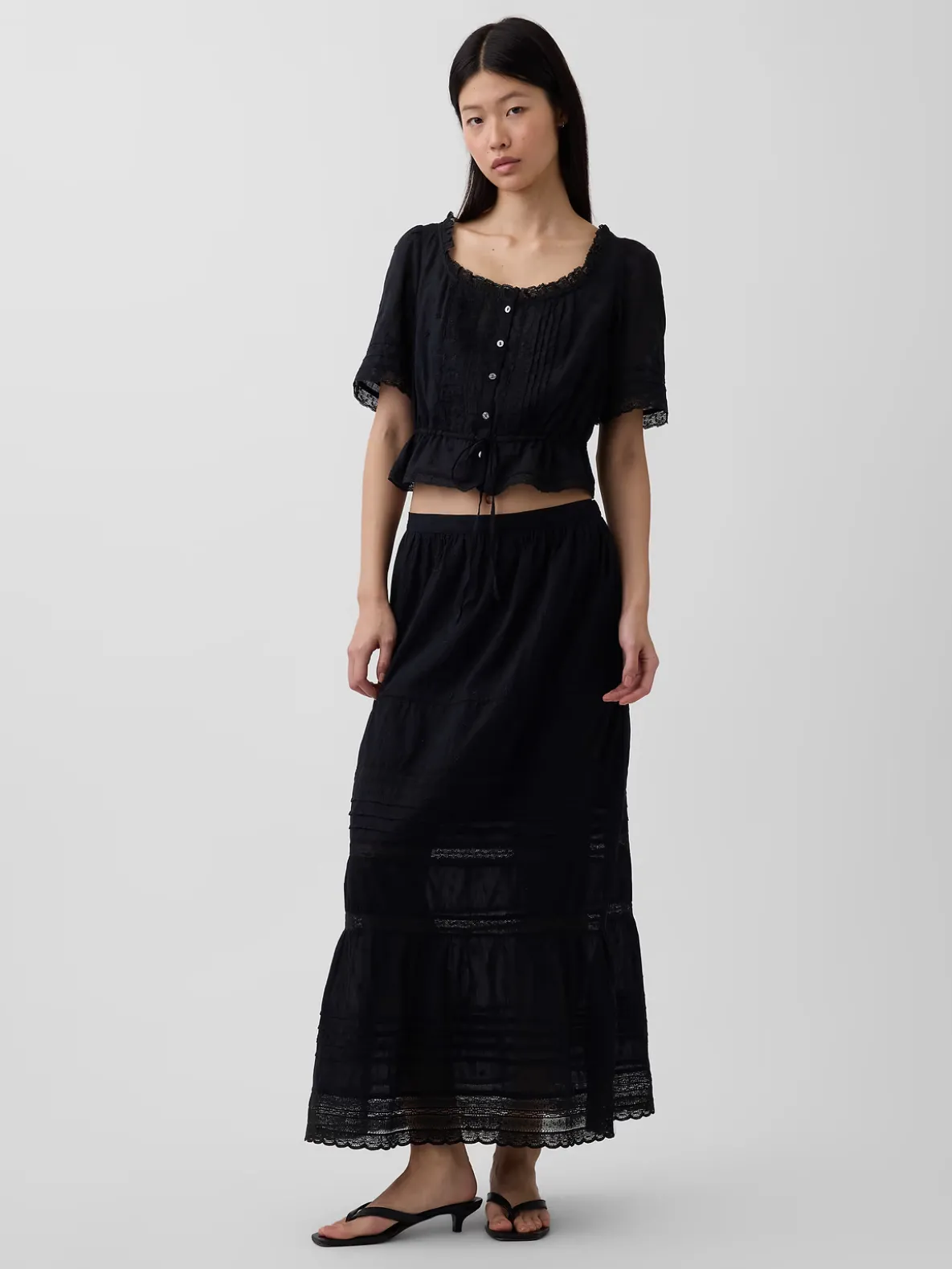 Lace-Trim Maxi Skirt