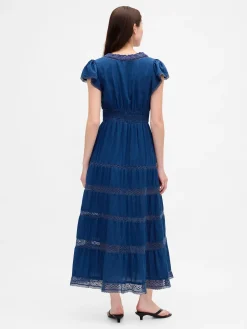 Lace-Trim Midi Dress