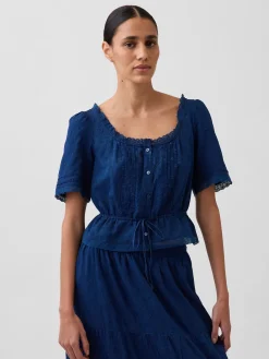 Lace-Trim Peplum Top