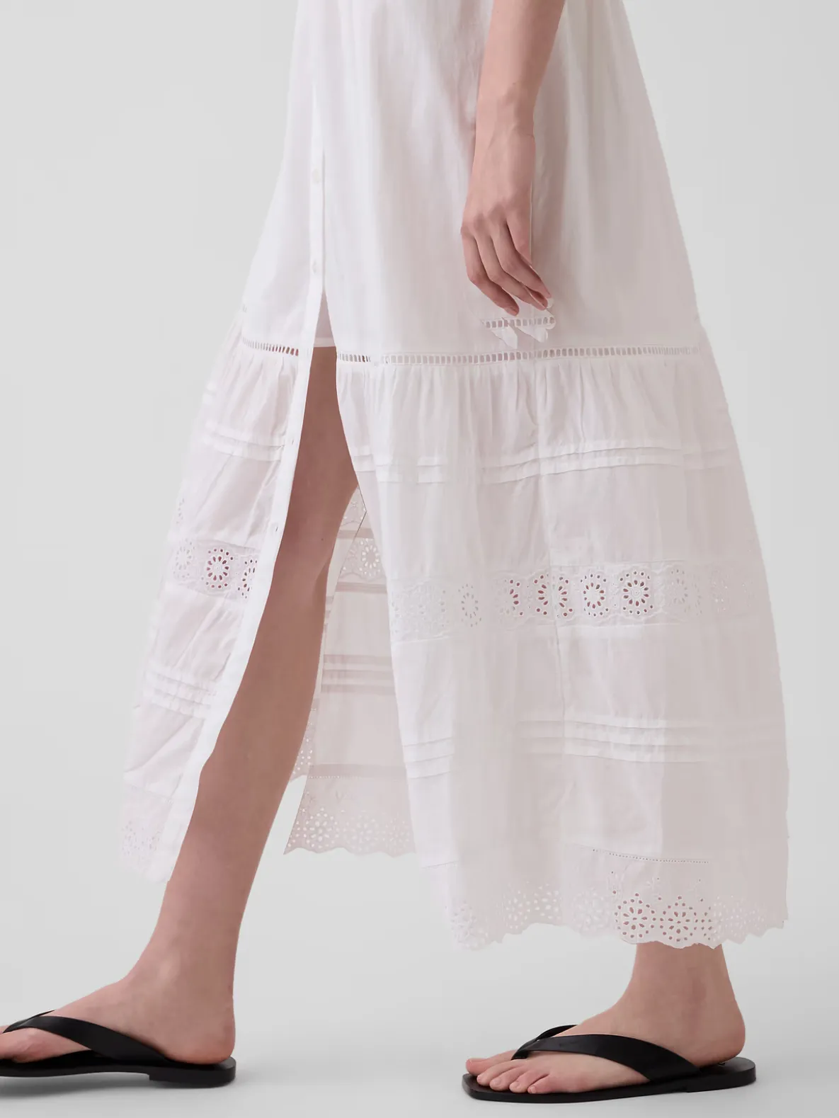 Lace-Trim Tiered Midi Shirtdress