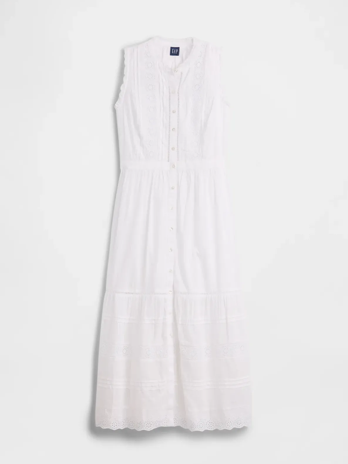 Lace-Trim Tiered Midi Shirtdress