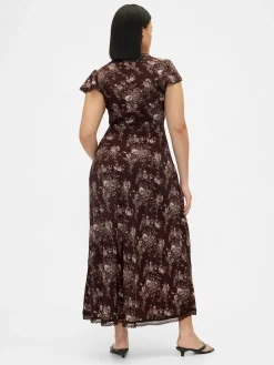 Lace-Trim V-Neck Crepe Maxi Dress