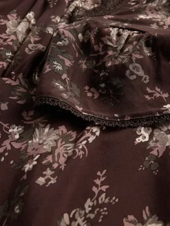 Lace-Trim V-Neck Crepe Maxi Dress
