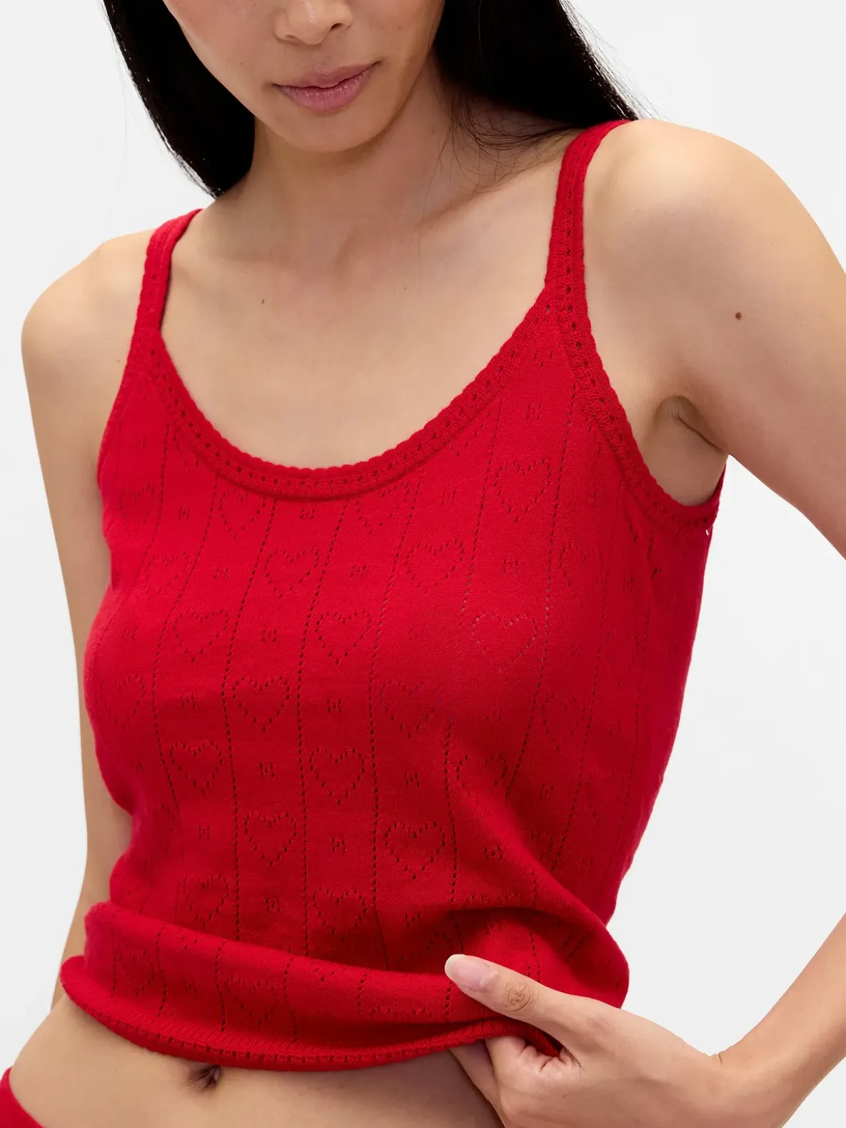 Lightweight CashSoft Pointelle Heart PJ Tank Top