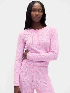 Lightweight CashSoft Pointelle Heart PJ Top