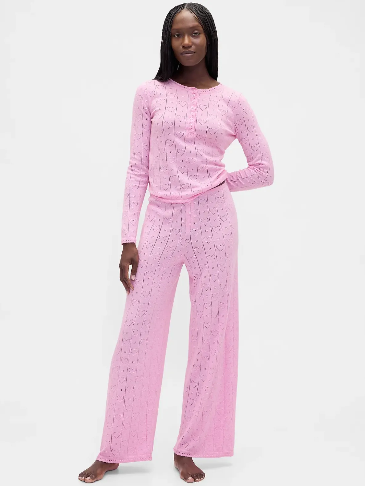 Lightweight CashSoft Pointelle Heart PJ Top