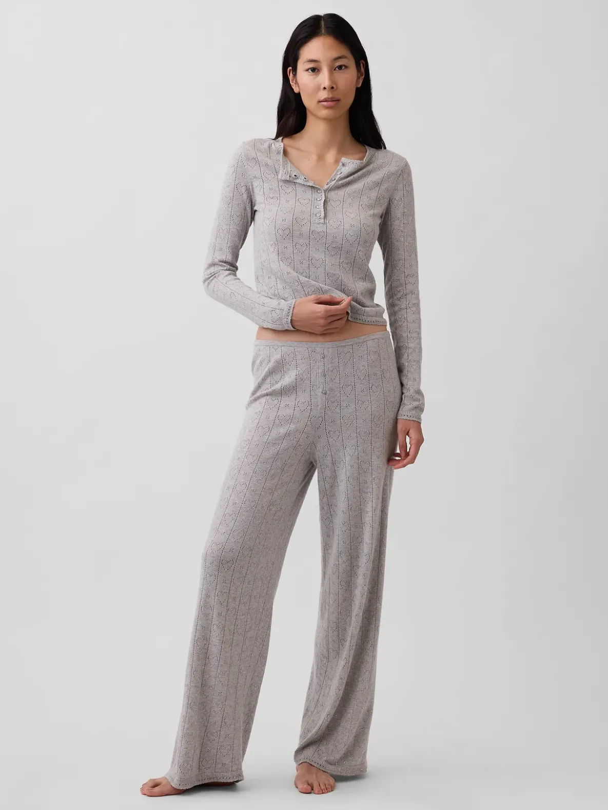 Lightweight CashSoft Pointelle Heart PJ Top