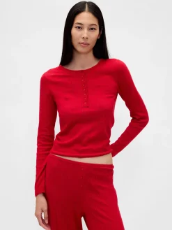 Lightweight CashSoft Pointelle Heart PJ Top