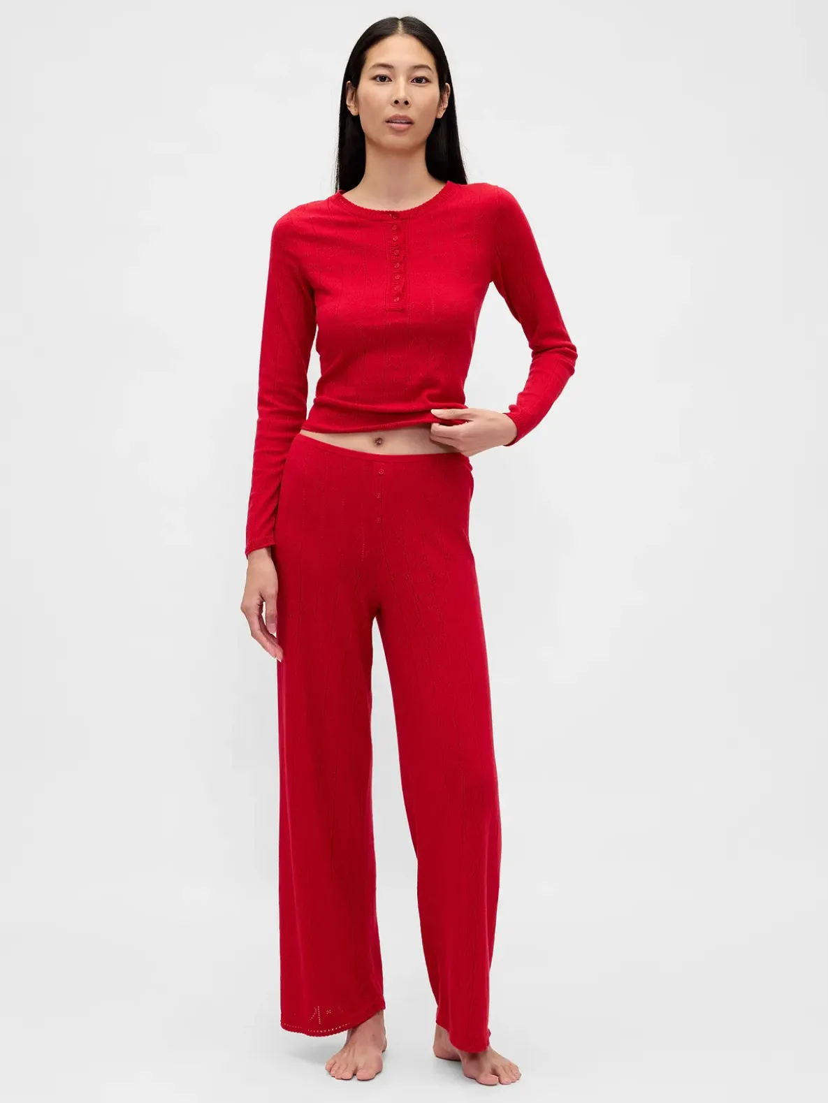 Lightweight CashSoft Pointelle Heart PJ Top