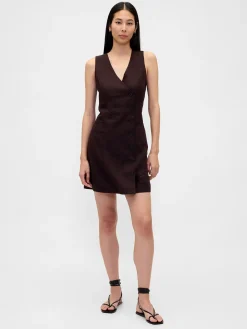 Linen-Blend Asymmetrical Mini Dress