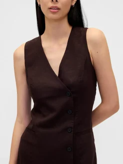 Linen-Blend Asymmetrical Mini Dress