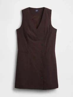 Linen-Blend Asymmetrical Mini Dress