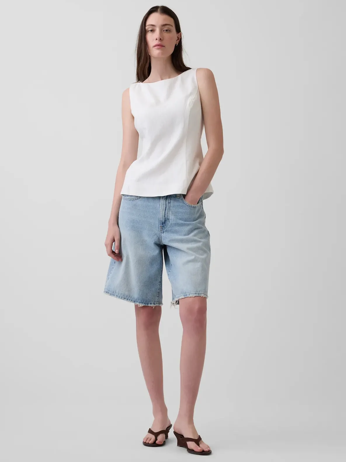Linen-Blend Boatneck Top