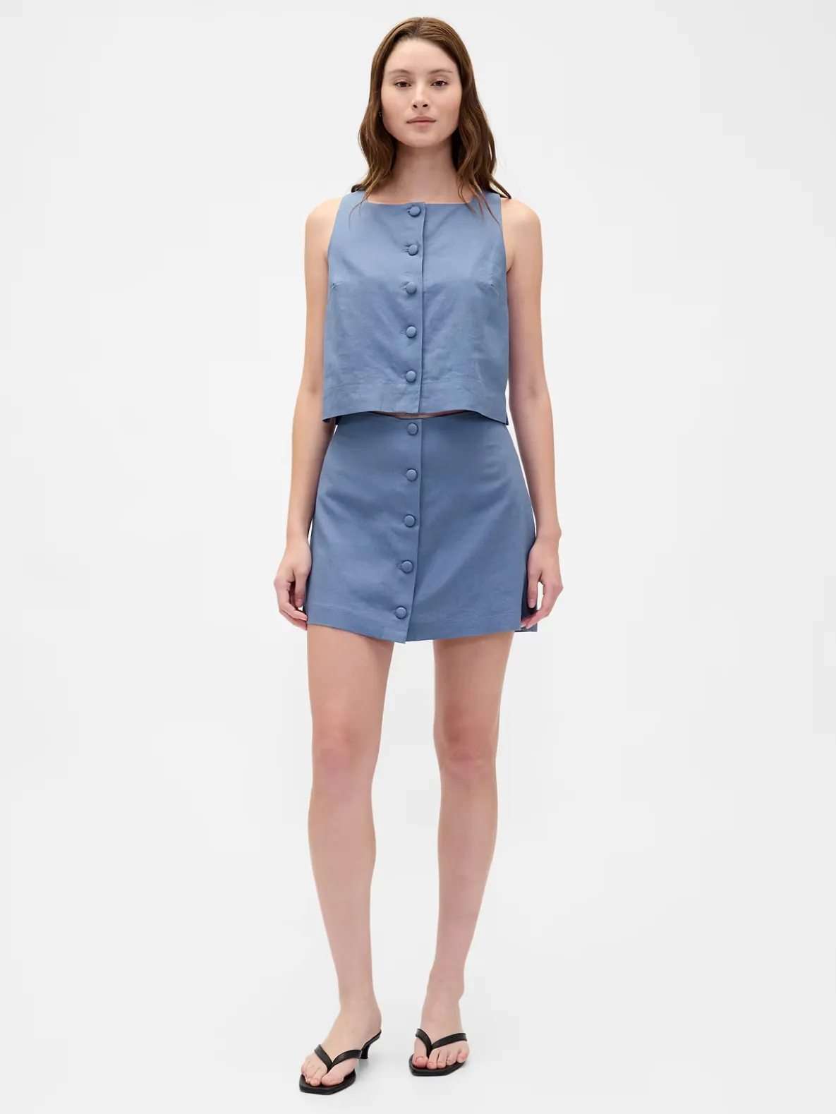 Linen-Blend Button-Front Mini Skort