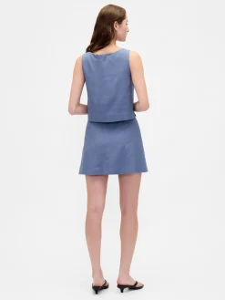 Linen-Blend Button-Front Mini Skort