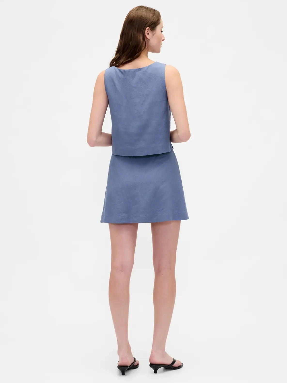 Linen-Blend Button-Front Mini Skort
