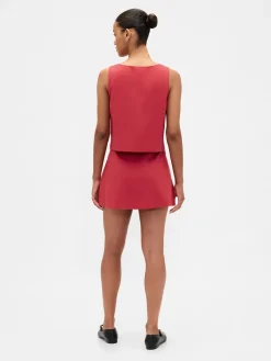 Linen-Blend Button-Front Mini Skort
