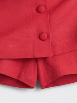 Linen-Blend Button-Front Mini Skort