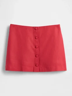 Linen-Blend Button-Front Mini Skort