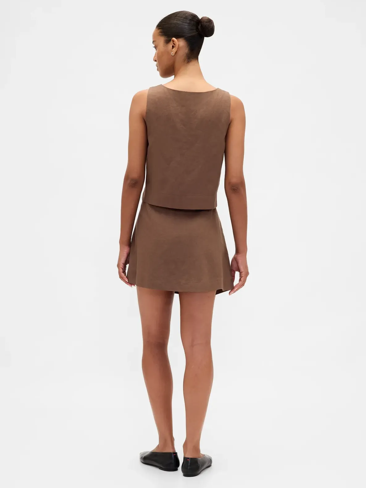 Linen-Blend Button-Front Mini Skort