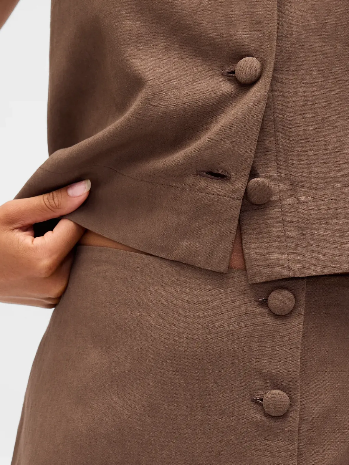 Linen-Blend Button-Front Mini Skort