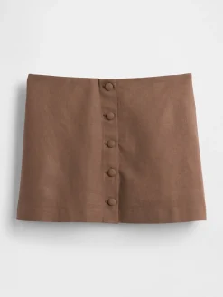 Linen-Blend Button-Front Mini Skort