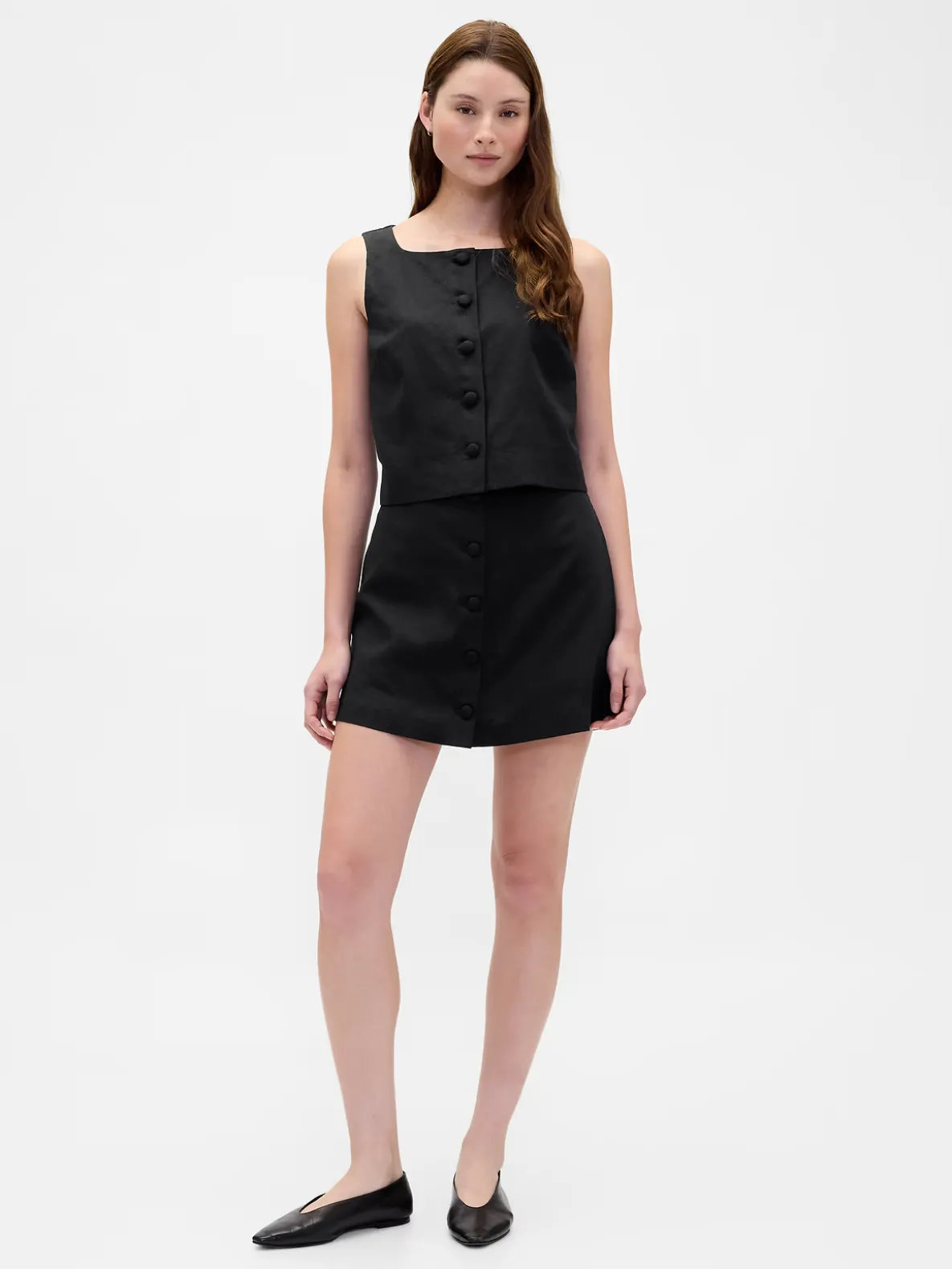 Linen-Blend Button-Front Mini Skort
